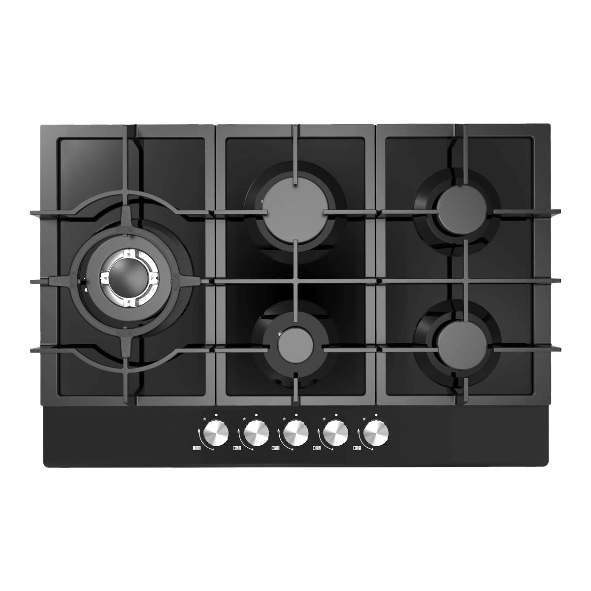 CASA 75cm 5 Burner Gas-on-glass Cooktop — Black glass GHB75CA