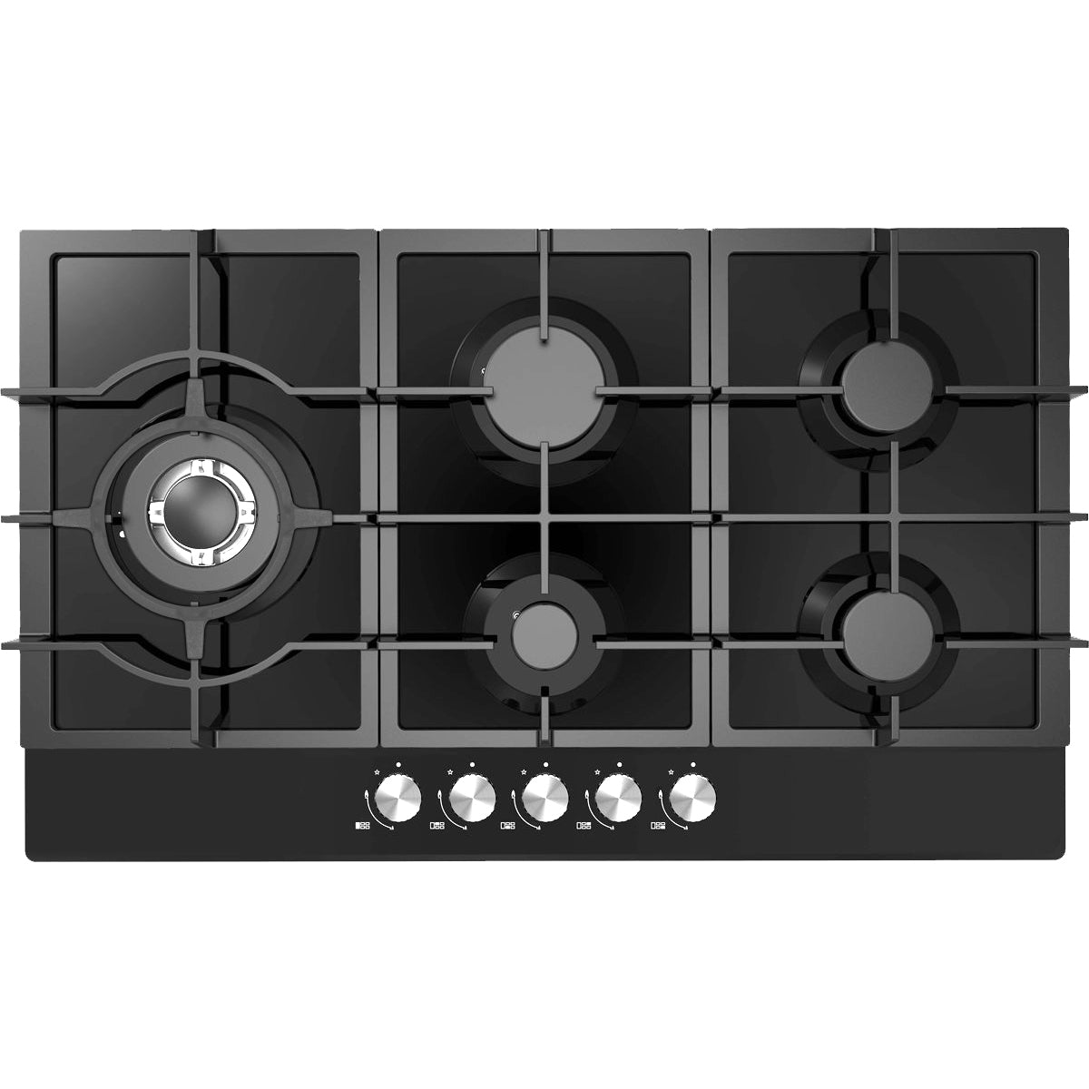 CASA 90cm 5 Burner Gas-on-glass Cooktop — Black glass GHB90CA