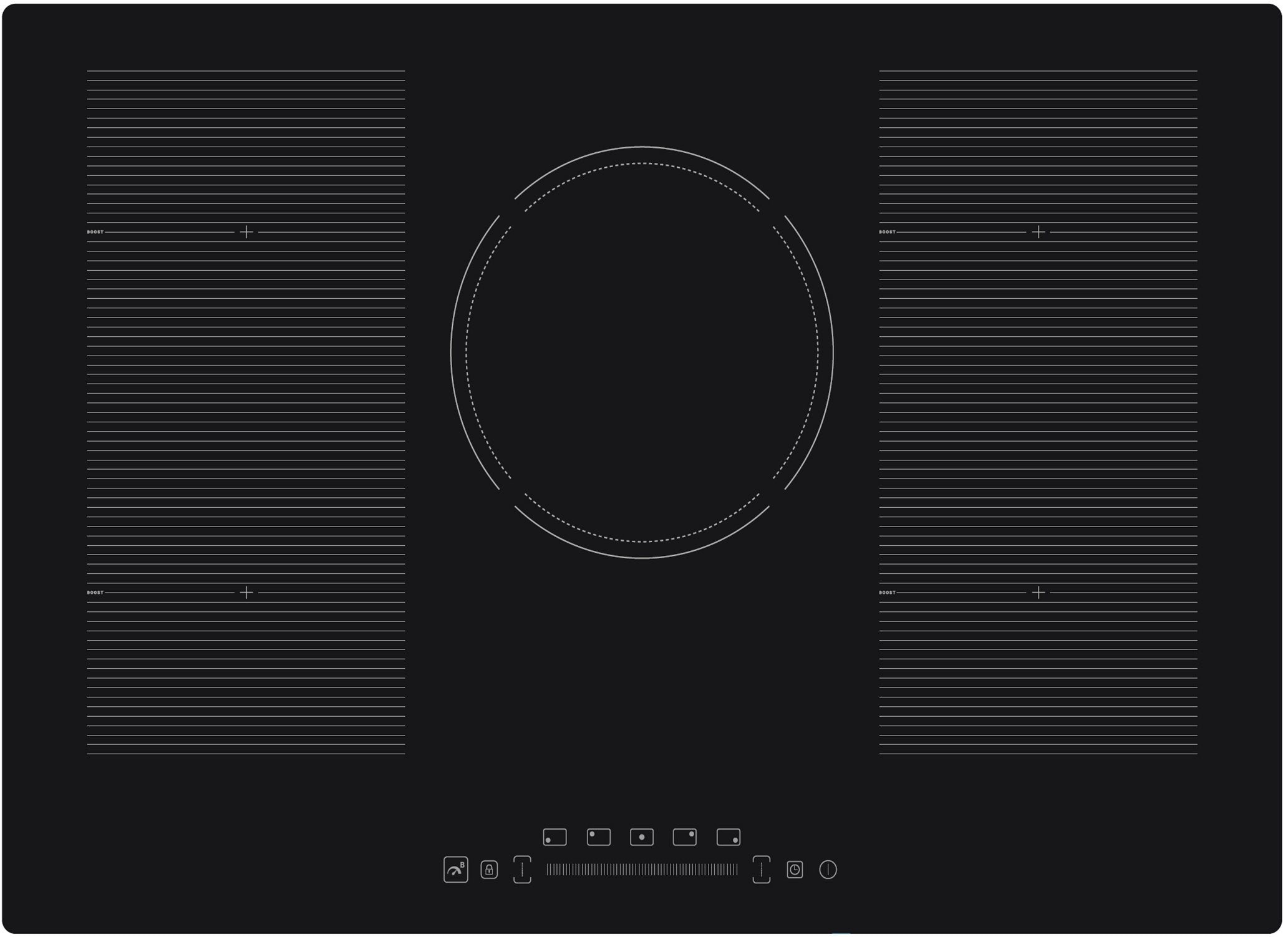 CASA 77cm 5 Zone Induction Cooktop — Polished black crystal glass CAS8012F1Z