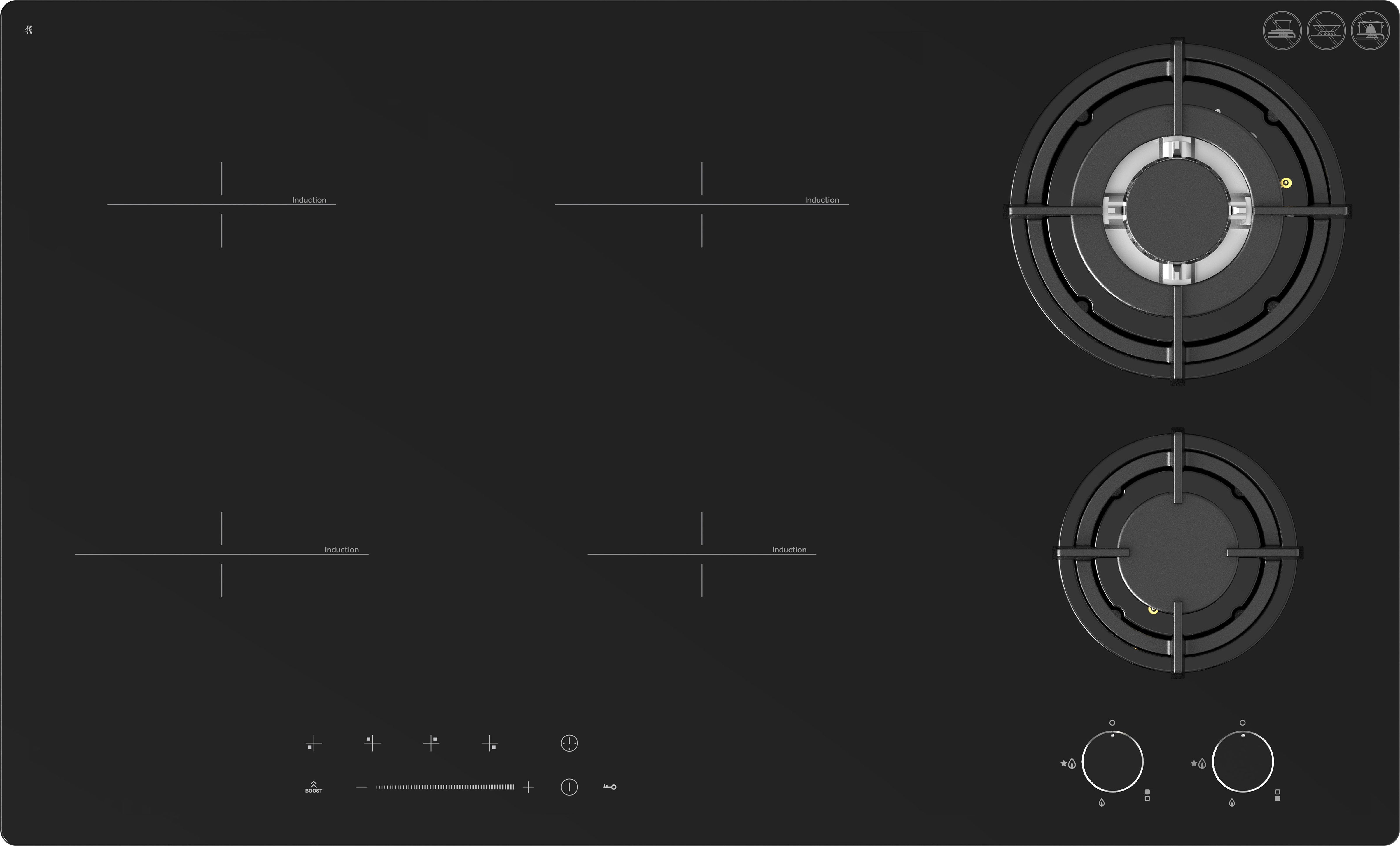 CASA 86cm Hybrid Gas & Induction Cooktop — Black ceramic glass GHEBH192CA
