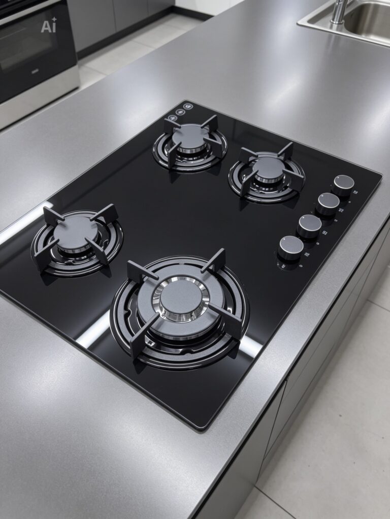 CASA 60cm Gas On Glass Cooktop with black and silver knobs GHB161CA