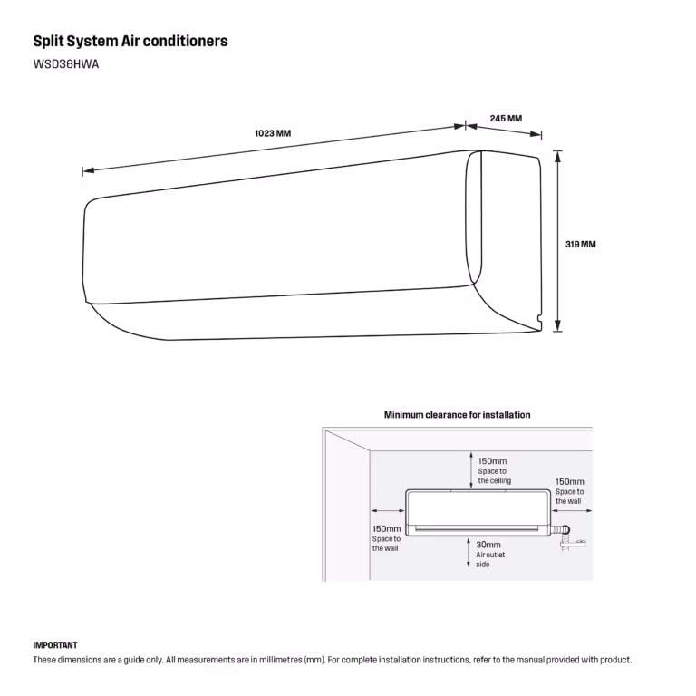 Westinghouse 3.6kW Split System Air Conditioner WSD36HWA