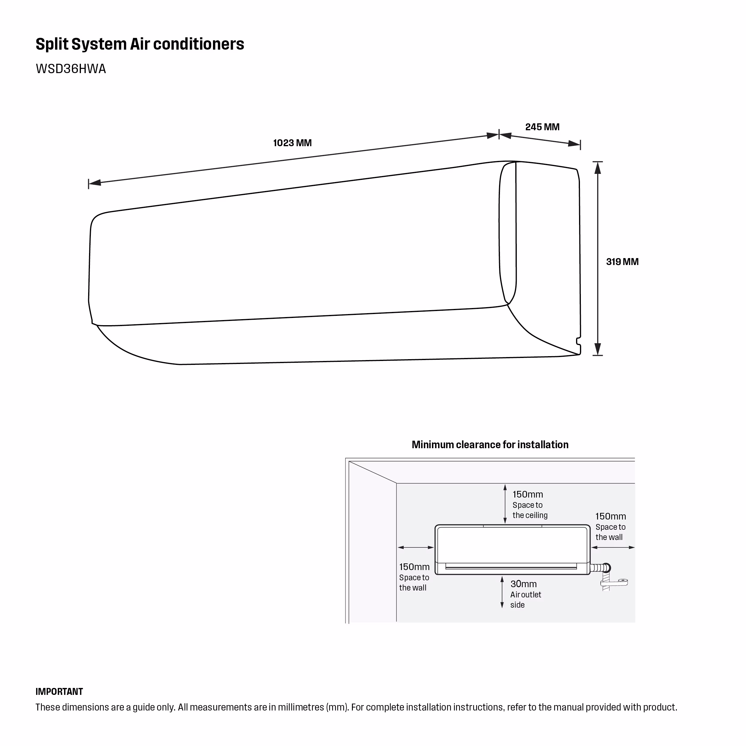 Westinghouse 3.6kW Split System Air Conditioner WSD36HWA